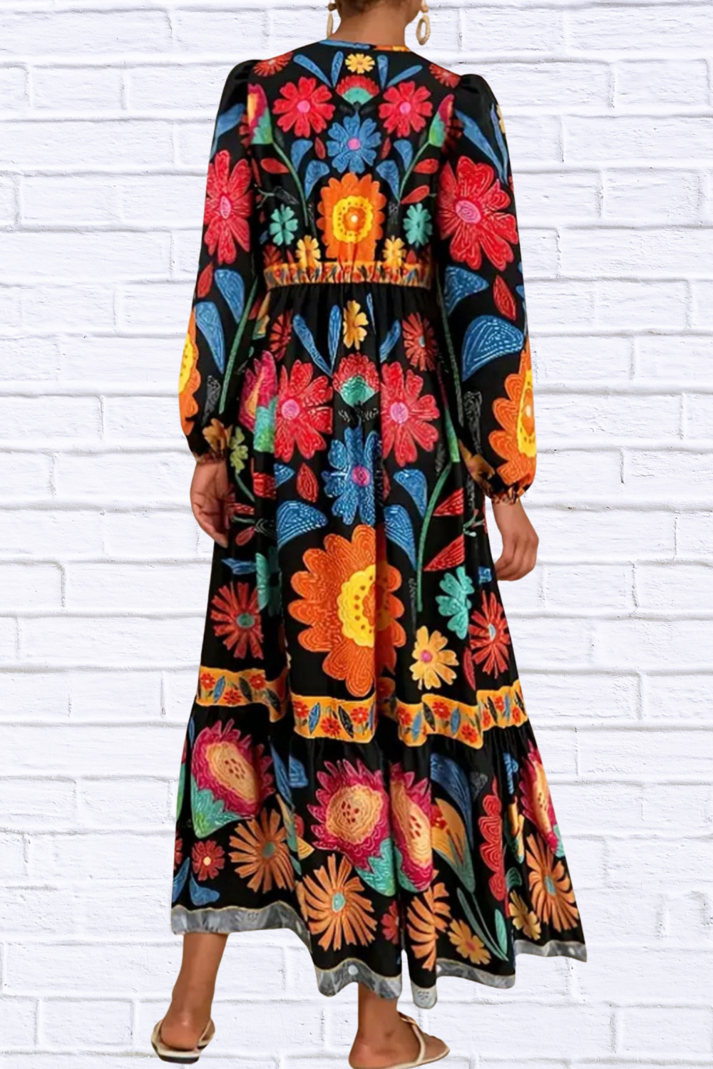 Floral Tie Waist Long Sleeve Dress