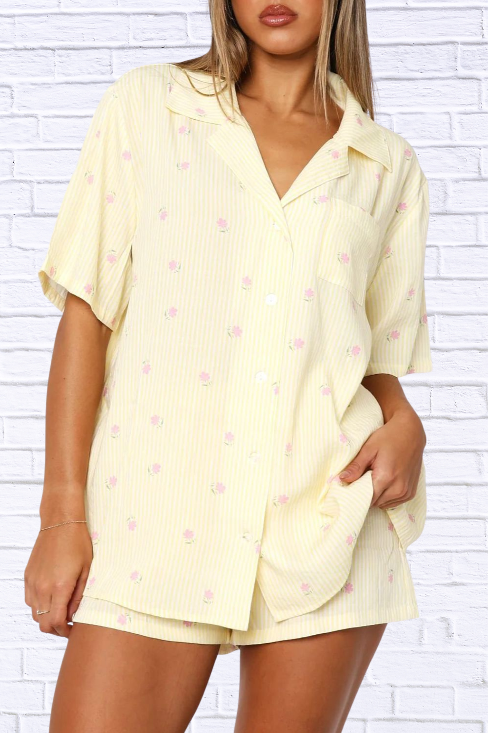 Valentine's Day Printed Collared Neck Short Sleeve Top and Shorts Set