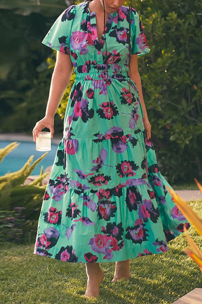 Rosiedress V Neck High Waist Floral Print A-line Maxi Dress