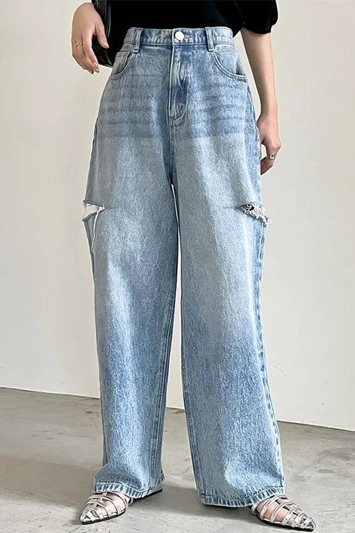 Rosiedress Distressed Wide Leg Ripped Jeans