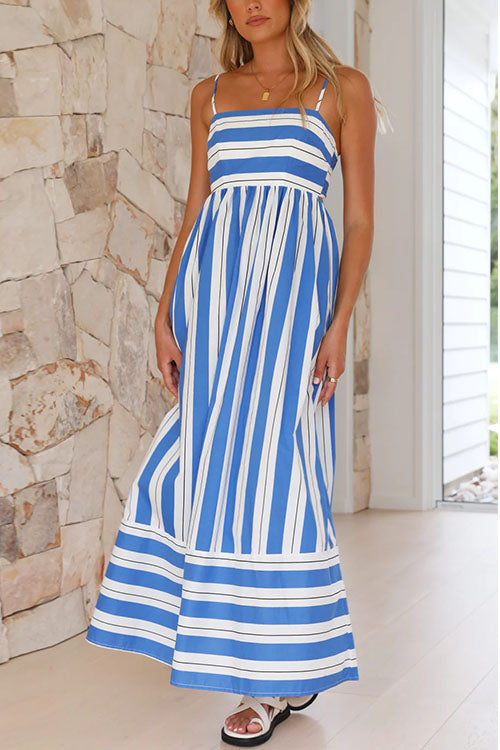 Rosiedress Back Cut Out High Waist Striped Maxi Cami Dress