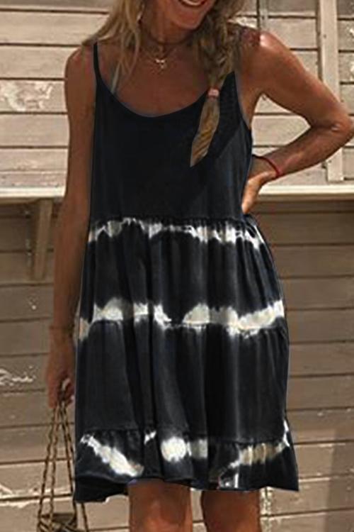 Rosiedress Fashion Style Tie Dye Cami Beach Dress Black