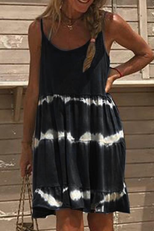 Fashion Style Tie Dye Cami Beach Dress Black