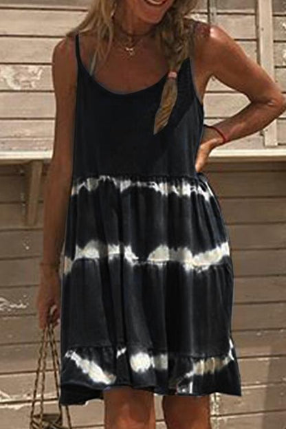 Fashion Style Tie Dye Cami Beach Dress Black