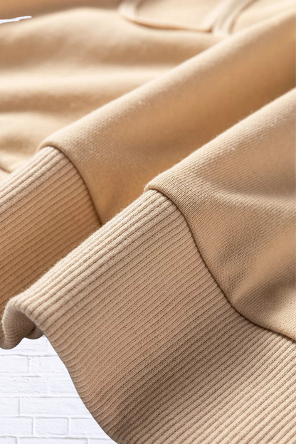 🤎 Beige Embroidered Flower Pattern Drop Shoulder Sweatshirt