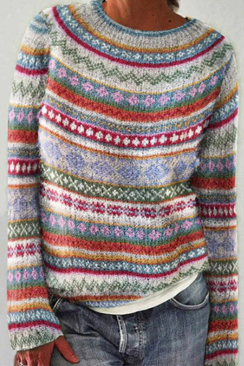 Rosiedress Crewneck Vibrant Rainbow Chunky Knit Sweater(in 4 Patterns)