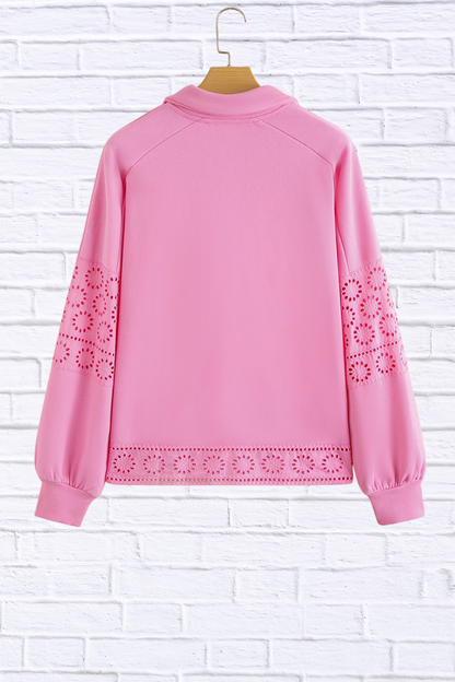 Eyelet Lace Detail Snap Down Sweatshirt