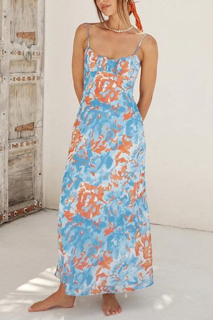 Rosiedress Spaghetti Strap Twist Back Printed Maxi Vacation Dress