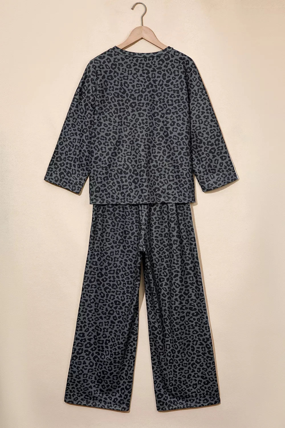 Leopard Print Varsity Striped Detail 3/4 Sleeve Top Shift Pant Set