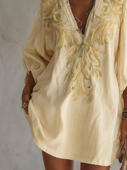 Full Size Embroidered V-Neck Mini Dress Plus Size
