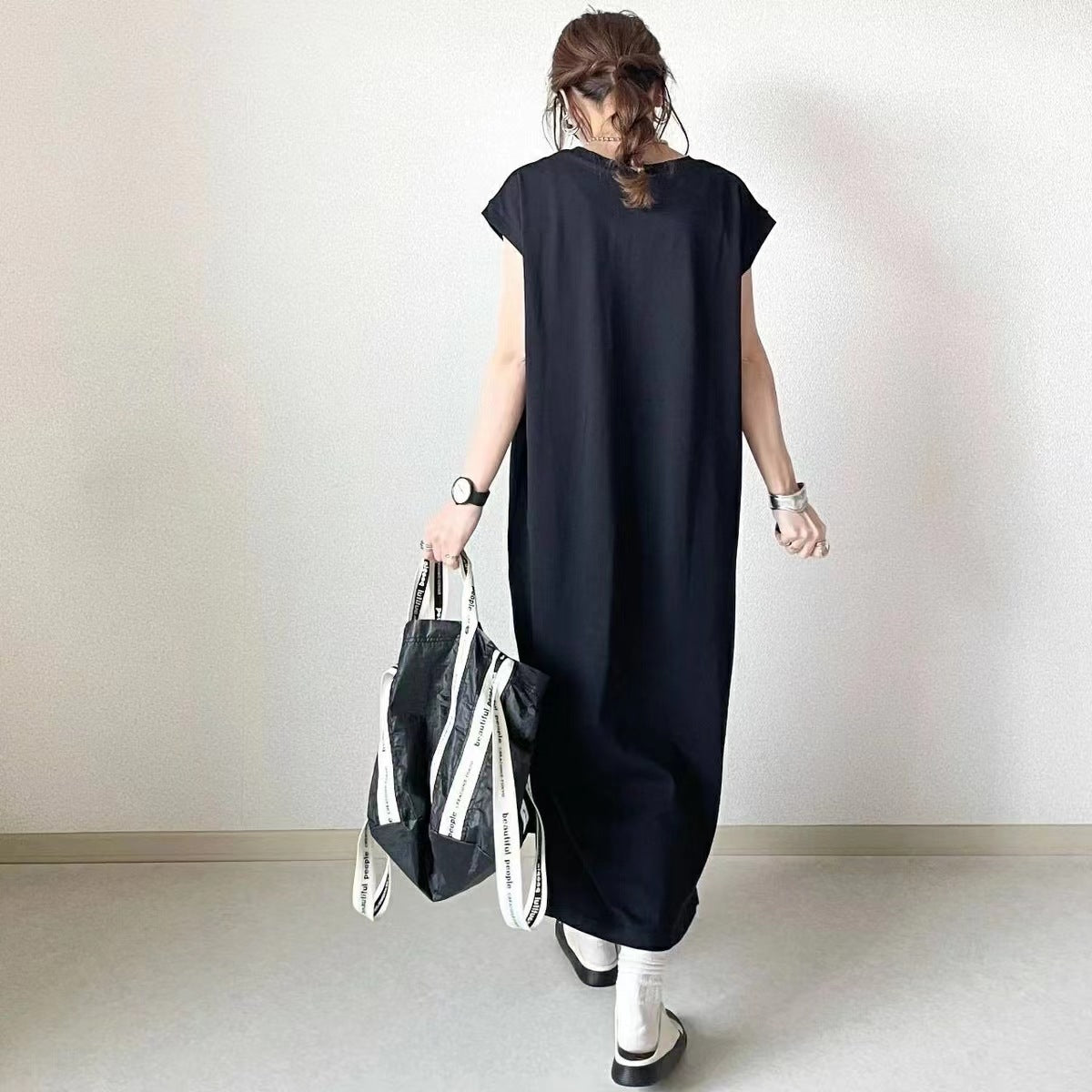 Simple Cotton Short Sleeves Maxi Dress