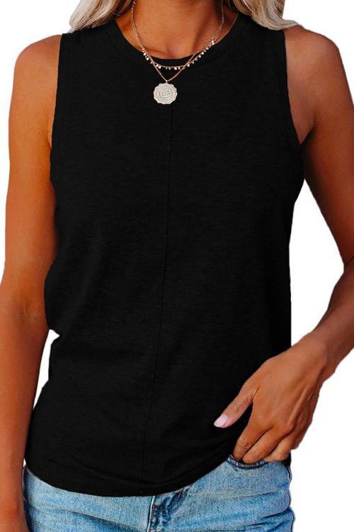 Solid Crewneck Sleeveless Casual Top Black