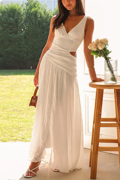 V Neck Sleeveless Cut Out Swing Maxi Dress