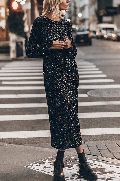 Rosiedress Long Sleeves Back Cut Out Sequin Midi Dress