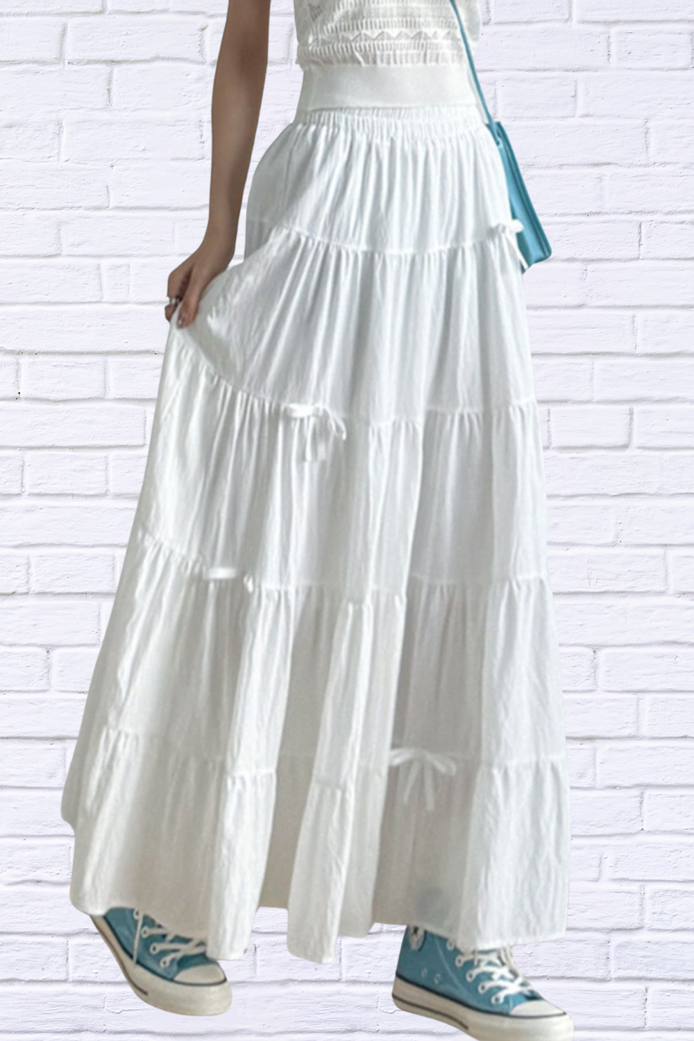 Tiered Elastic Waist Maxi Skirt