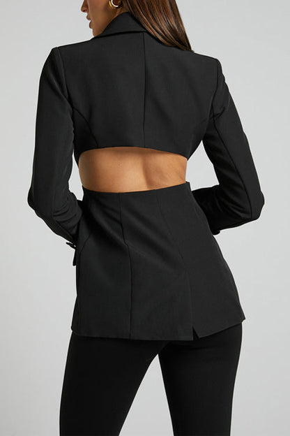 Rosiedress Lapel Button Down Back Cut Out Blazer