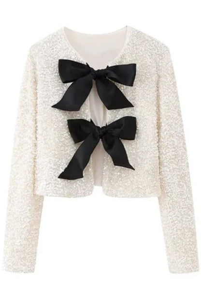 Rosiedress Long Sleeves Bow Knot Glitter Sequin Top