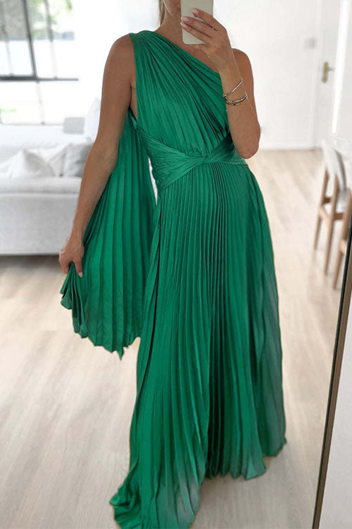 Rosiedress Draped One Shoulder Waisted Pleated Maxi Party Dress