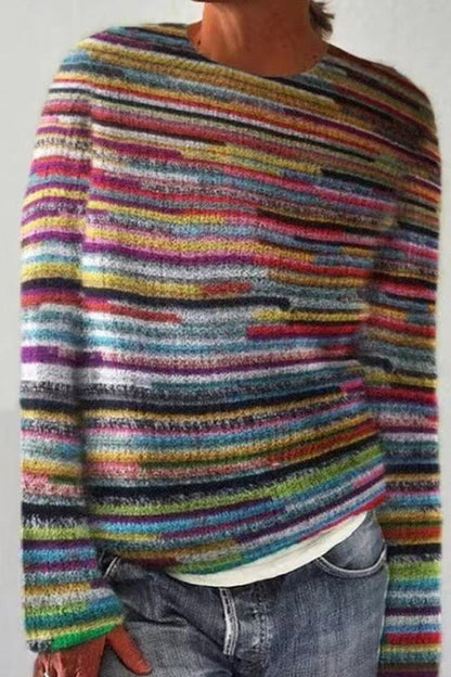 Rosiedress Crewneck Vibrant Rainbow Chunky Knit Sweater(in 4 Patterns)