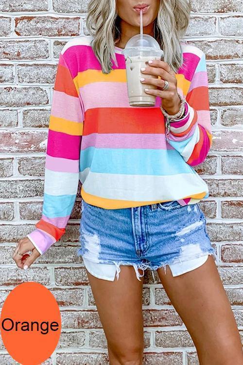 Rosiedress Long Sleeve Candy Striped Pullover Top Orange