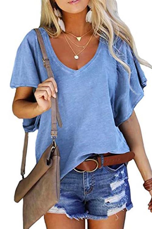 Rosiedress V Neck Flare Sleeve Summer T Shirt