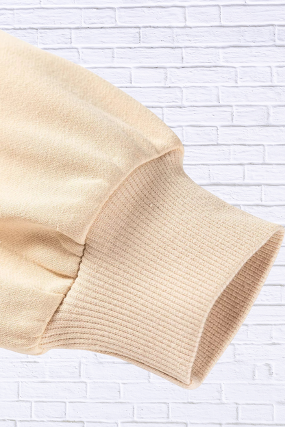 🤎 Beige Embroidered Flower Pattern Drop Shoulder Sweatshirt