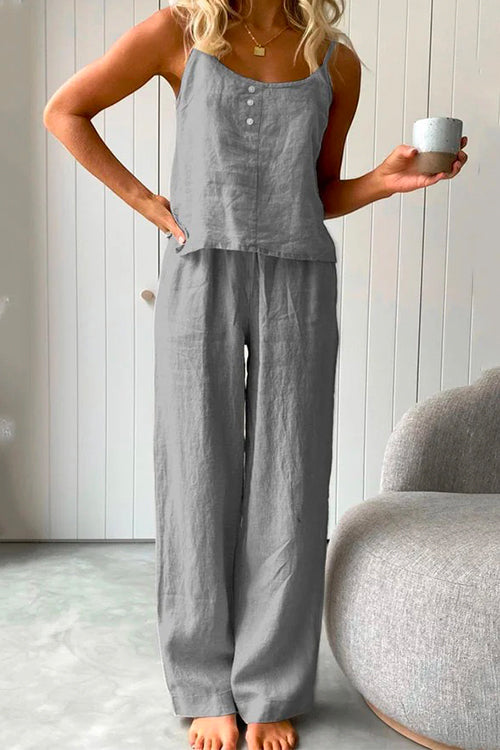 Rosiedress Cotton Linen Cami Top Wide Leg Pants Loungewear Set DarkGray