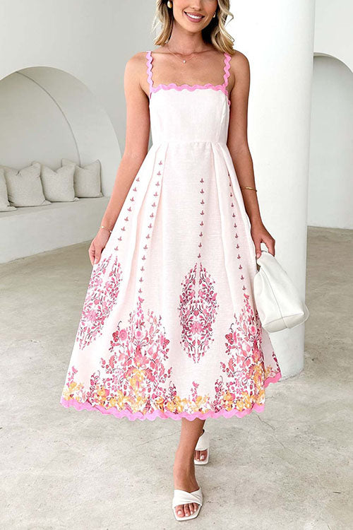 Ric Rac Trim Bow Back Floral Print Midi Cami Dress