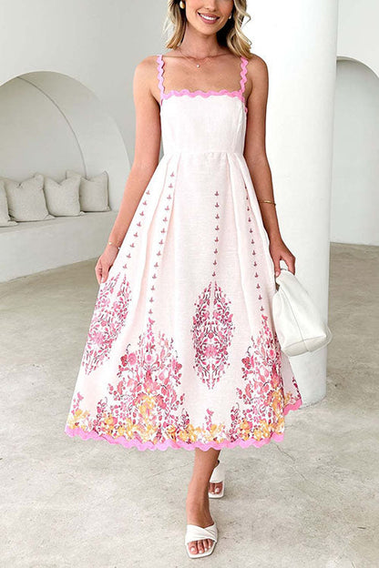 Ric Rac Trim Bow Back Floral Print Midi Cami Dress