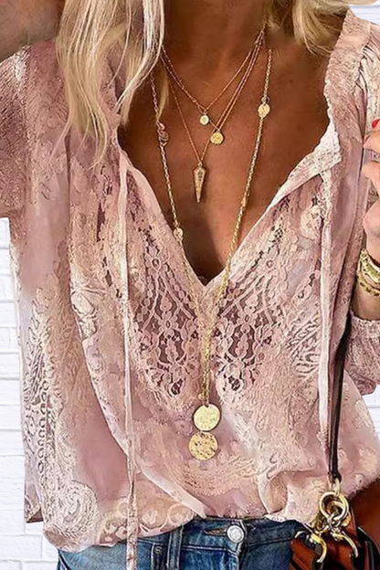 Lace Tie-Neck Blouse