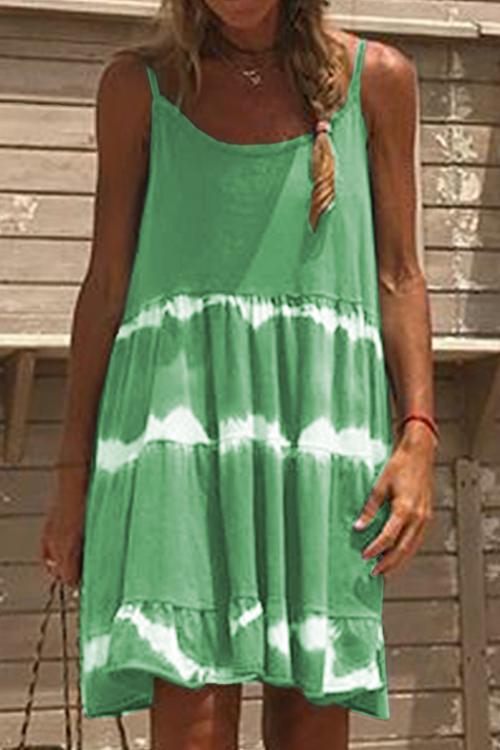 Fashion Style Tie Dye Cami Beach Dress Green