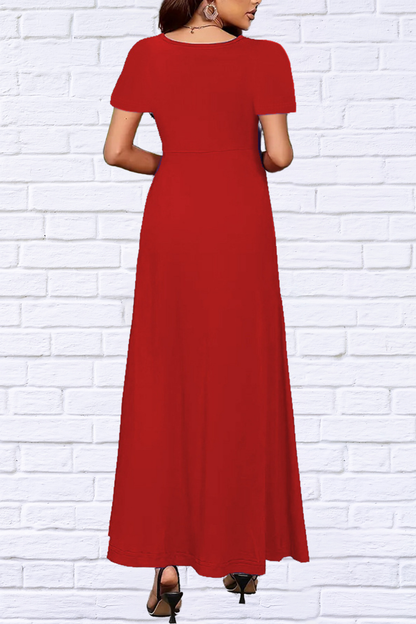 Full Size Round Neck Short Sleeve A-Line Maxi Dress Plus Size