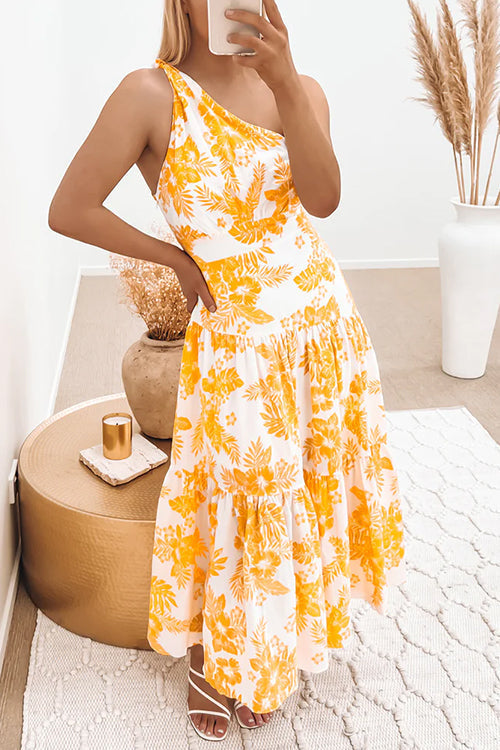 Rosiedress One Shoulder Sleeveless Printed Swing Maxi Dress