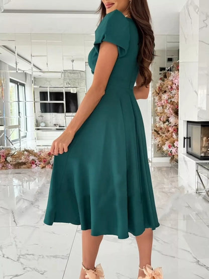 Surplice Puff Sleeve Midi Dress