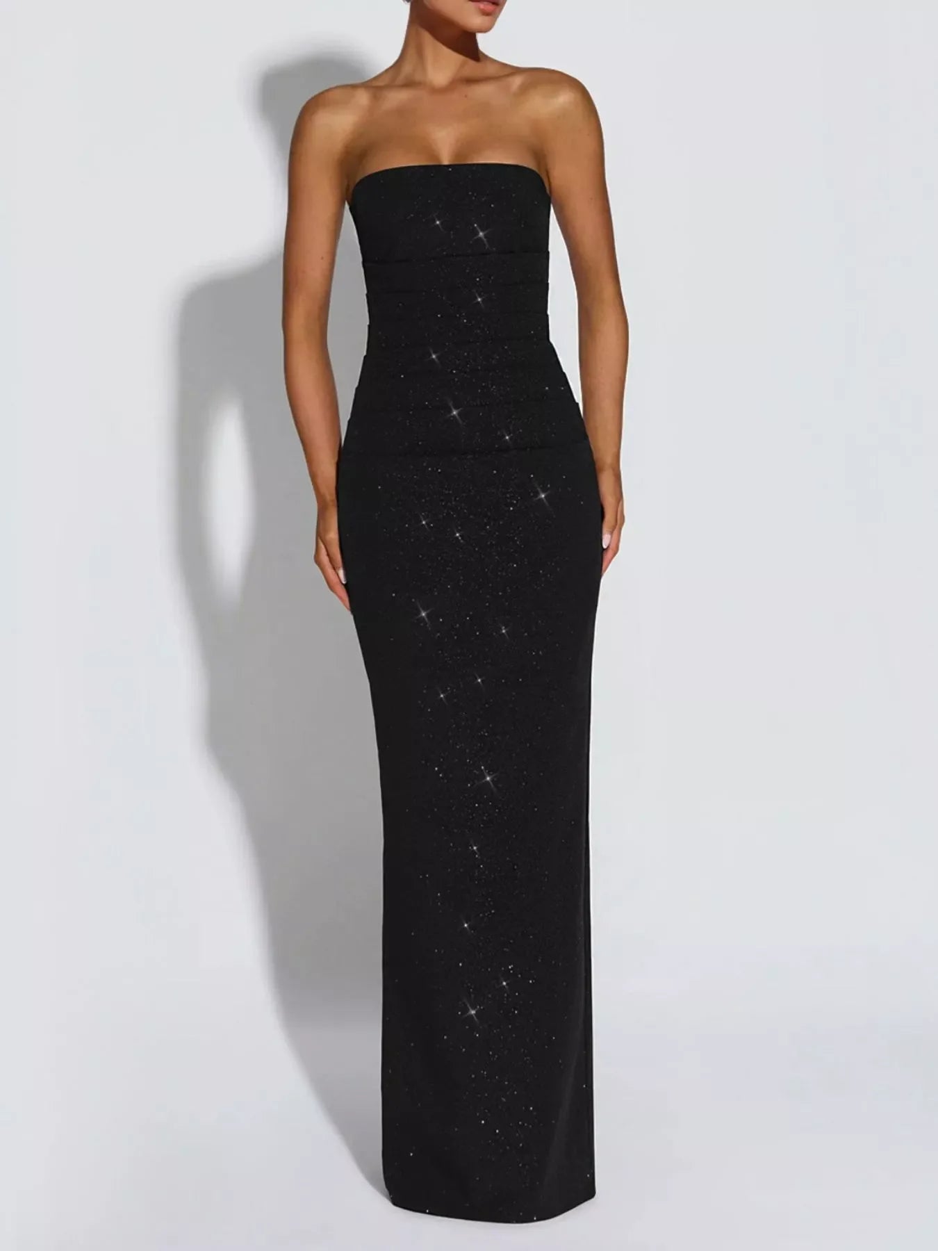 Slit Glitter Tube Maxi Dress with Scarf