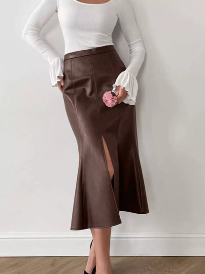 Slit Mermaid Midi Skirt