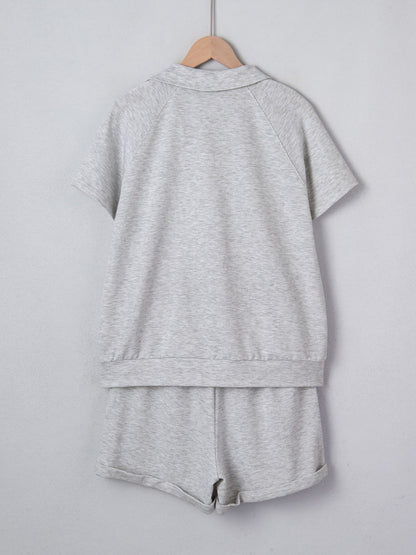 Polo Collar Short Sleeve Top and Shorts Set