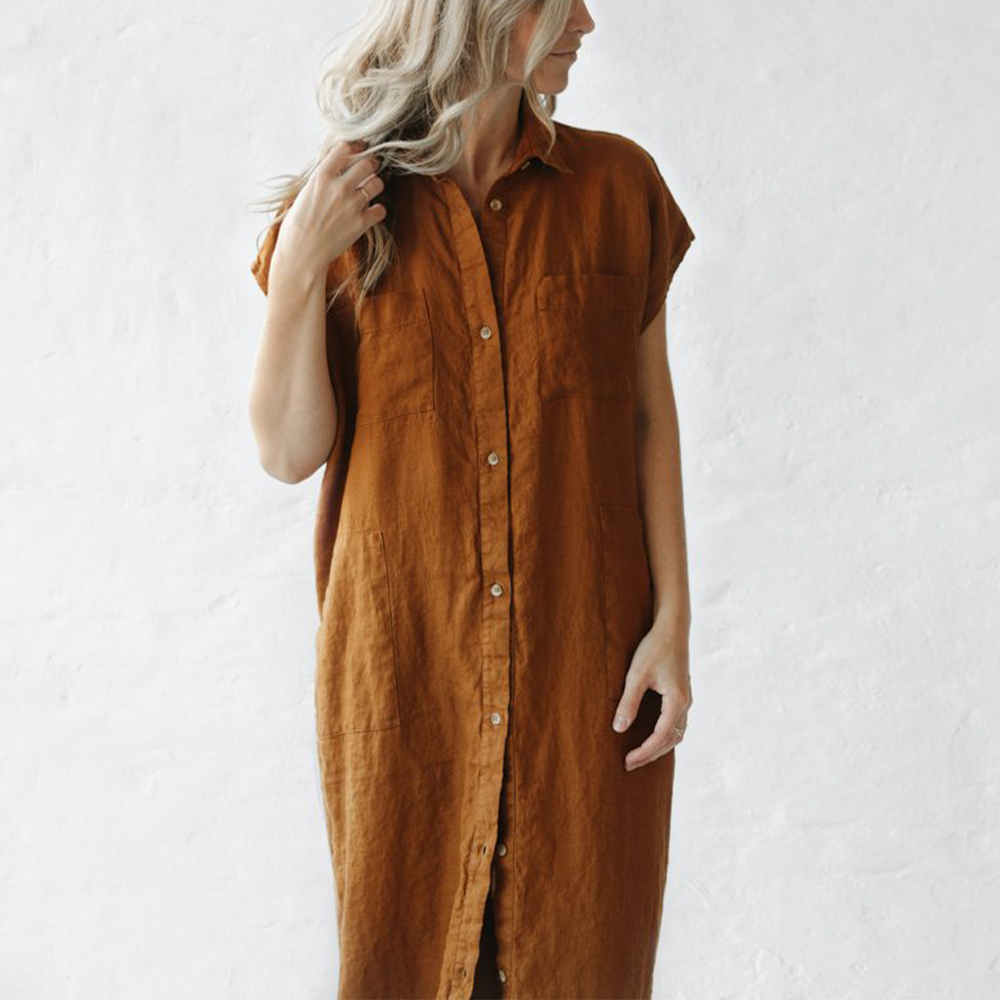 Minimalism Sleeveless Linen Shirt Dress