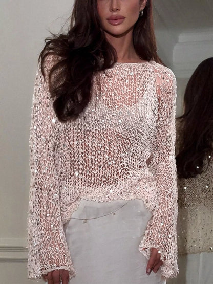 Sequin Long Sleeve Knit Cover Up