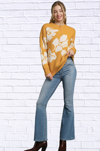 Mustard Floral Long Sleeve Sweater