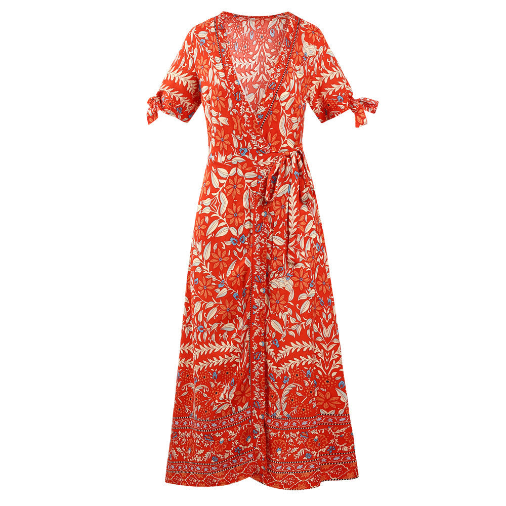 Nadia's Deep V-neck Midi Beach Dress