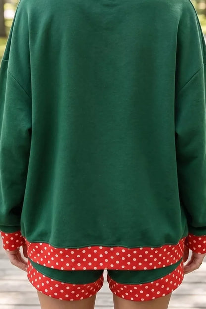 Polka Dot Trim Sweatshirt and Shorts Set