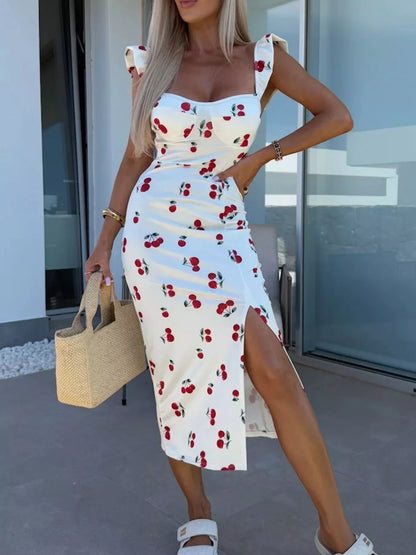 Midi-Kleid mit Schlitz und Herzausschnitt