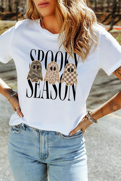 Full Size Spooky Season Ghosts Graphic Short Sleeve Halloween T Shirt Plus Size