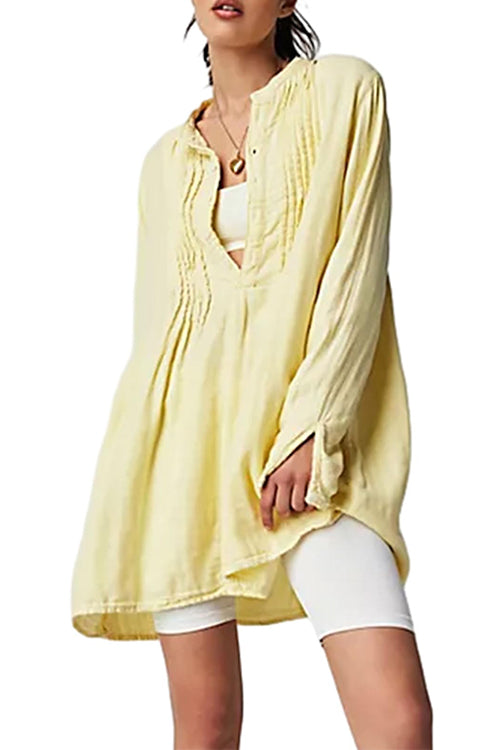 Rosiedress Long Sleeves Button Up Mini Shirt Dress Yellow