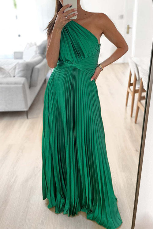 Rosiedress Draped One Shoulder Waisted Pleated Maxi Party Dress