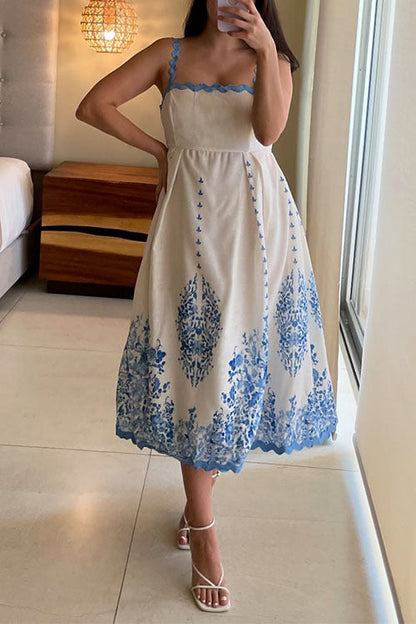 Ric Rac Trim Bow Back Floral Print Midi Cami Dress