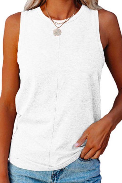 Solid Crewneck Sleeveless Casual Top White
