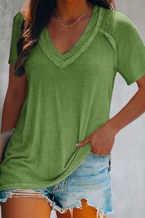 Rosiedress Debi V Neck Short Sleeve T Shirt Green