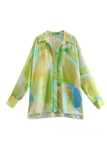 Rosiedress Long Sleeves Button Front Tie Dye Blouse Shirt